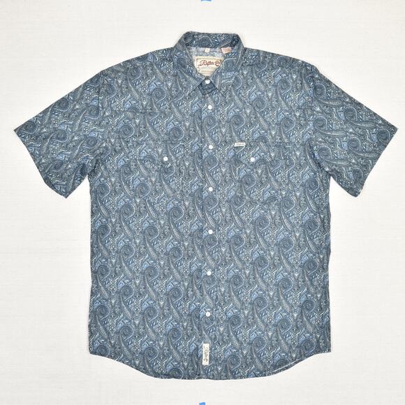 Rafter C Men Button Down Shirt Paisley Short Sleeve Cotton Blue Size L Pro Flex - Picture 2 of 8